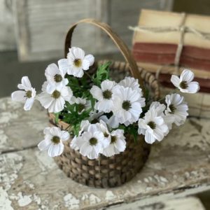 Breeze Swept Blooms white in a basket on display at Olde Crow Gatherings