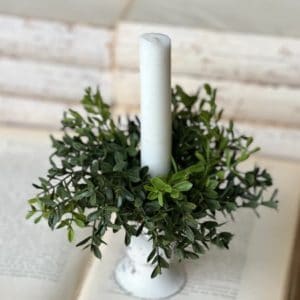 Boxwood Candle ring with candlestick display - Olde Crow Gatherings