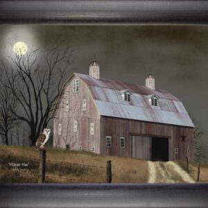 Billy Jacobs Print -Midnight Moon Framed Wall Art with Barn and Owl - Olde Crow Gatherings, Nisswa Minnesota
